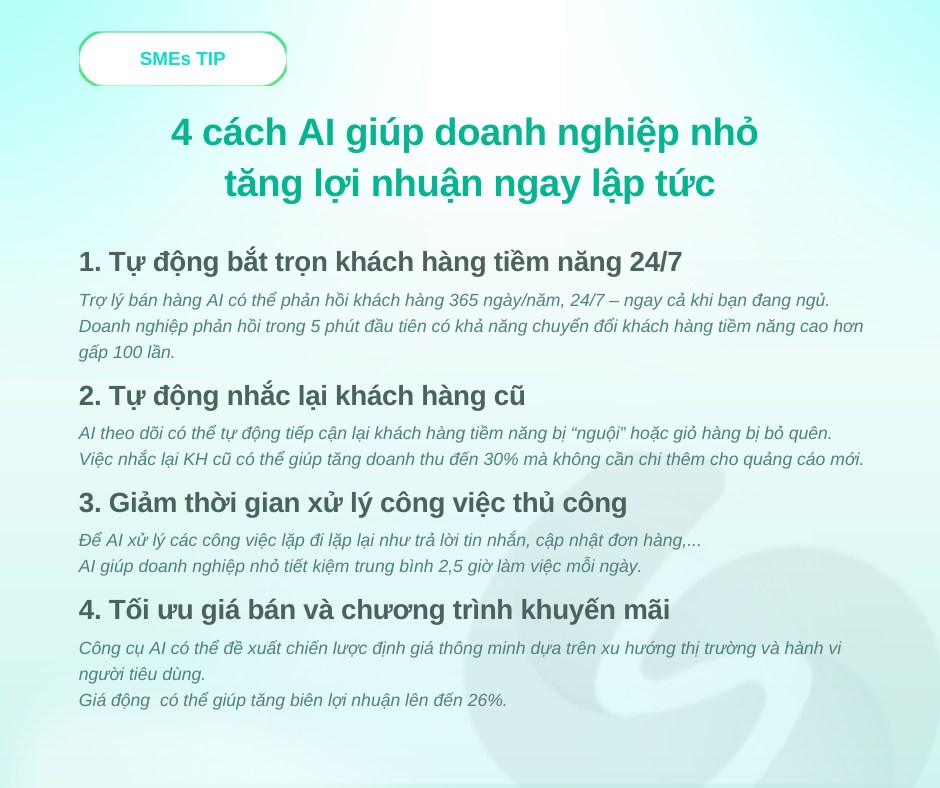 AI Chatbot không chỉ giúp bán hàng trong hiện tại mà còn tối ưu cho tăng trưởng dài hạn. AI Chatbot không chỉ giúp bán hàng trong hiện tại mà còn tối ưu cho tăng trưởng dài hạn.