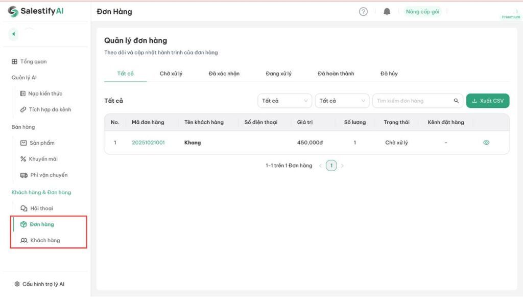 Quản lý đơn hàng và khách hàng 